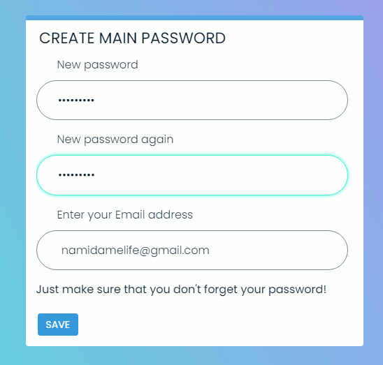 ロック解除用のパスワードとメールアドレスを入力する