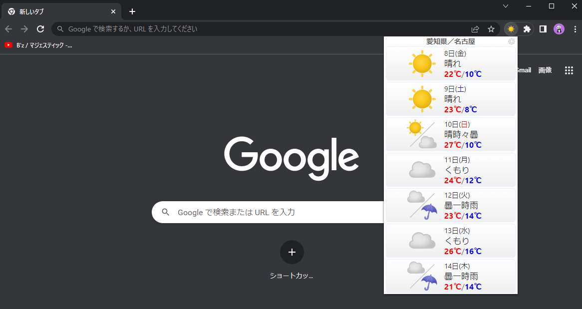 Google Chrome | 拡張機能「お天気予報」の使い方