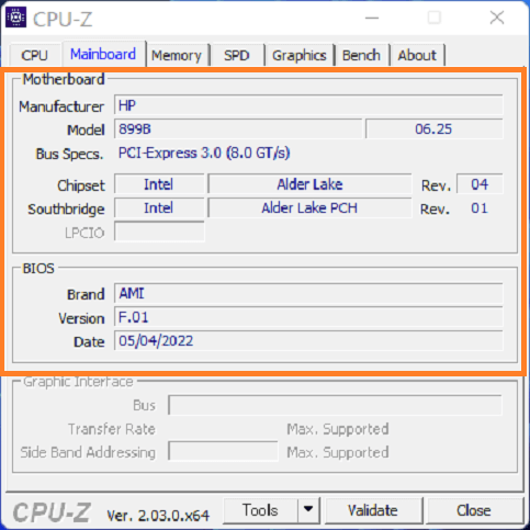 CPU-Zでマザーボードの情報を確認する 