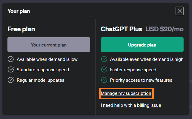 Manage my subscriptionへ移動
